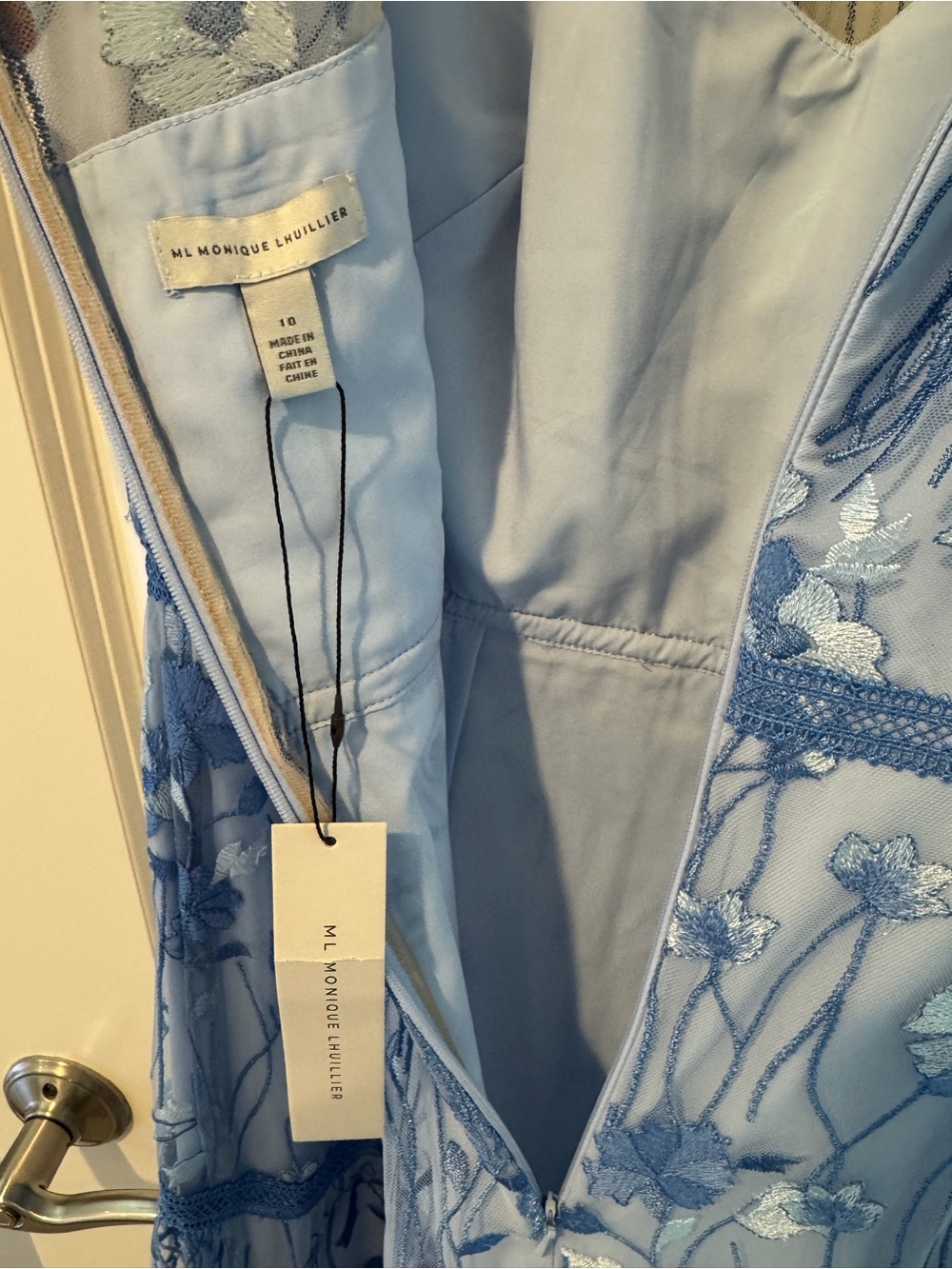 NWT Monique Lhuillier Pale Blue Embroidered Lace Tiered Maxi Dress | Size 10 - Picture 6 of 7